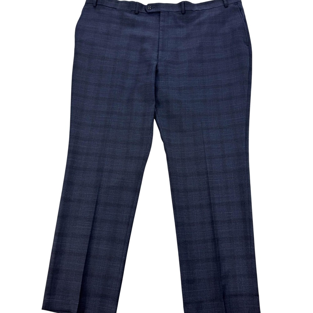 Hart Schaffner Marx Dress Pants Mens 48x31 Blue Plaid Wool Stretch Classic‎